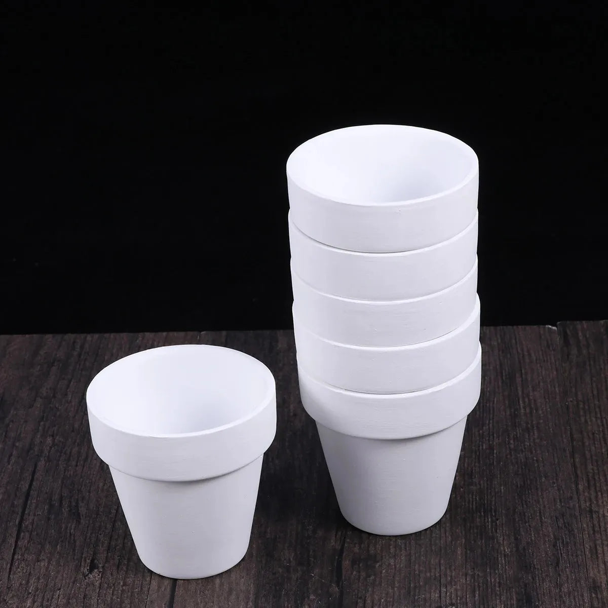 White Terracotta Pots Set of 6, 8 cm Small Planters with Drainage Holes for Succulents and Herbs