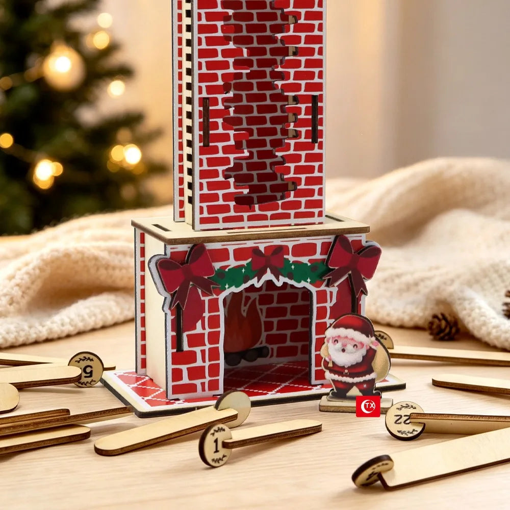 Wooden advent calendar with Santa chimney
