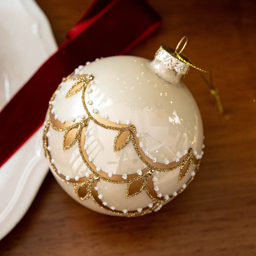 Gold Christmas Balls Set of 2, 8 cm Retro Christmas Tree Ornaments, Three Designs