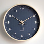 Nordic Wooden Frame Wall Clock, Silent Minimalist Clock for Living Room, Kitchen and Office, White or Navy Dial