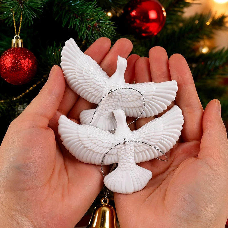 White Dove Christmas Ornaments Set of 2, Bird Tree Decorations for Christmas Tree and Wreaths
