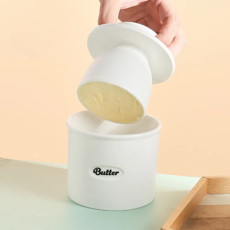 French Butter Crock with Lid, Ceramic Butter Keeper that Keeps Butter Soft on the Counter, White, Black or Light Blue