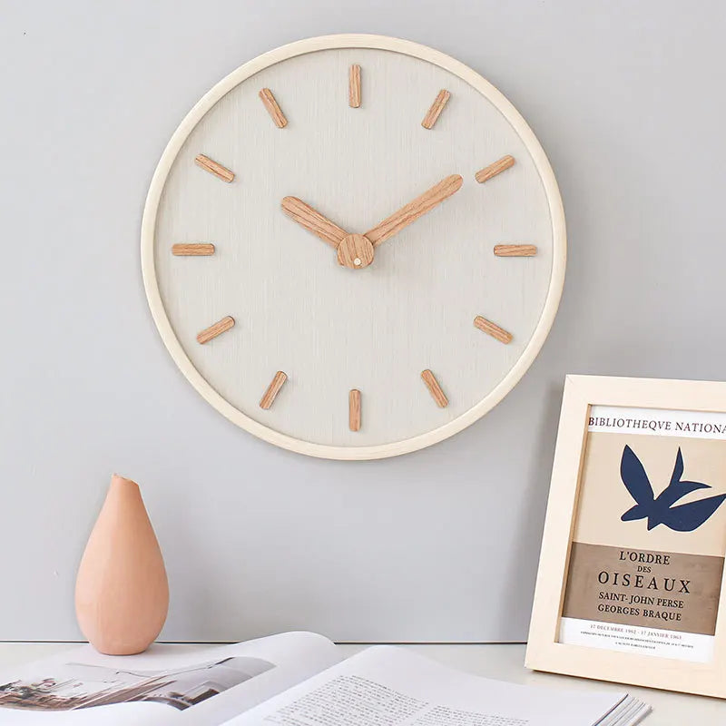 Minimalist Wooden Wall Clock, Silent Japanese-Style Clock for Living Room, Bedroom and Kitchen, Beige or White