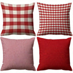 Red and White Christmas Pillow Cover, Buffalo Check, Gingham, Stripe or Solid Red Throw Pillow Case for Sofa and Bed