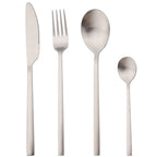 Matte Stainless Steel Cutlery Set of 4, Knife, Fork, Spoon and Teaspoon, Gold, Silver, Black or Rose Gold