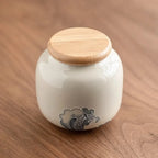 Wave Relief Ceramic Jar with Wood-Tone Lid, Canister for Tea, Coffee and Snacks