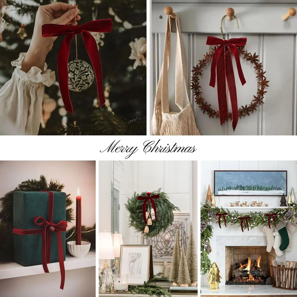 Burgundy Christmas Bows Set of 12, Tree Bows for Wreaths, Garlands and Gift Wrapping