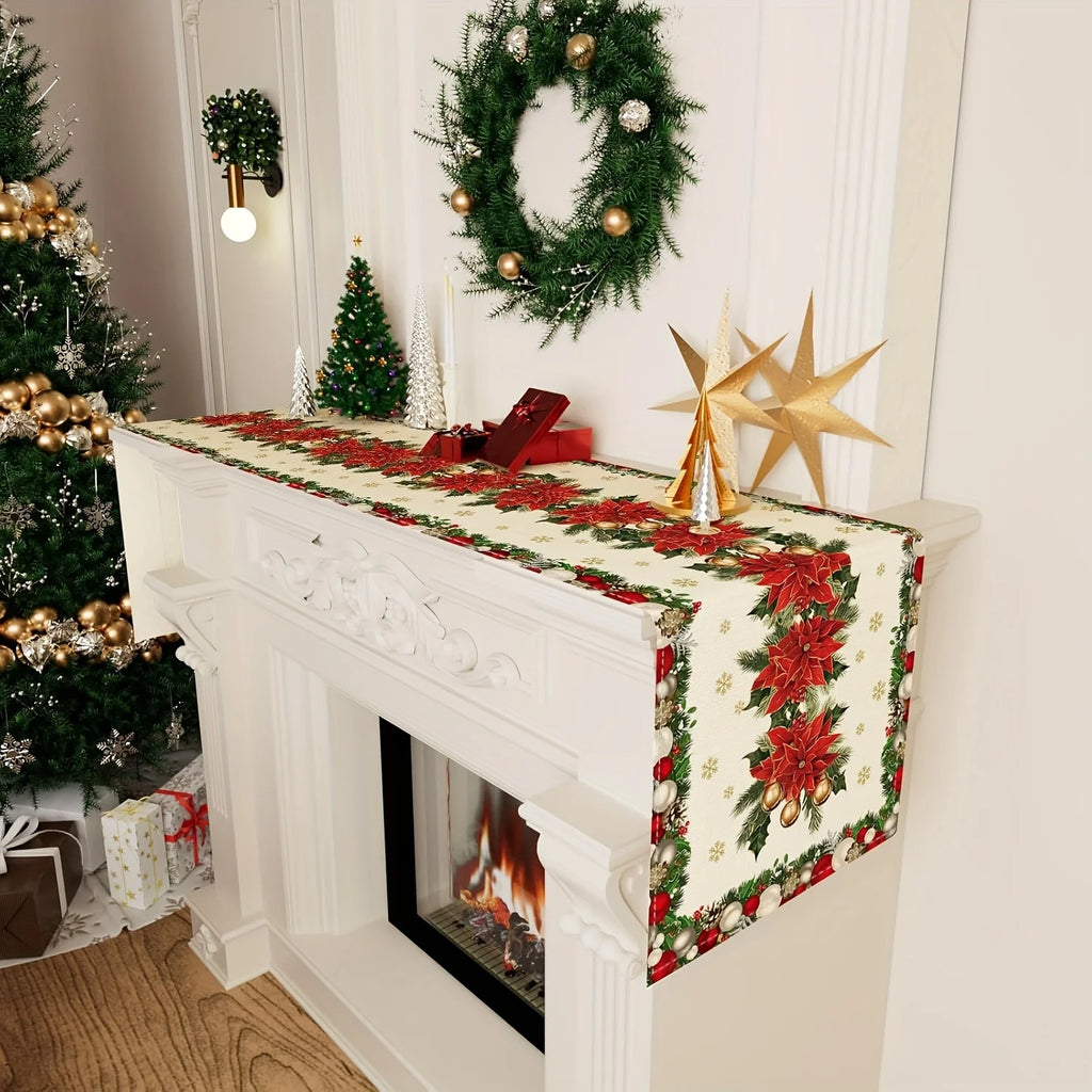 Christmas table runner with poinsettias