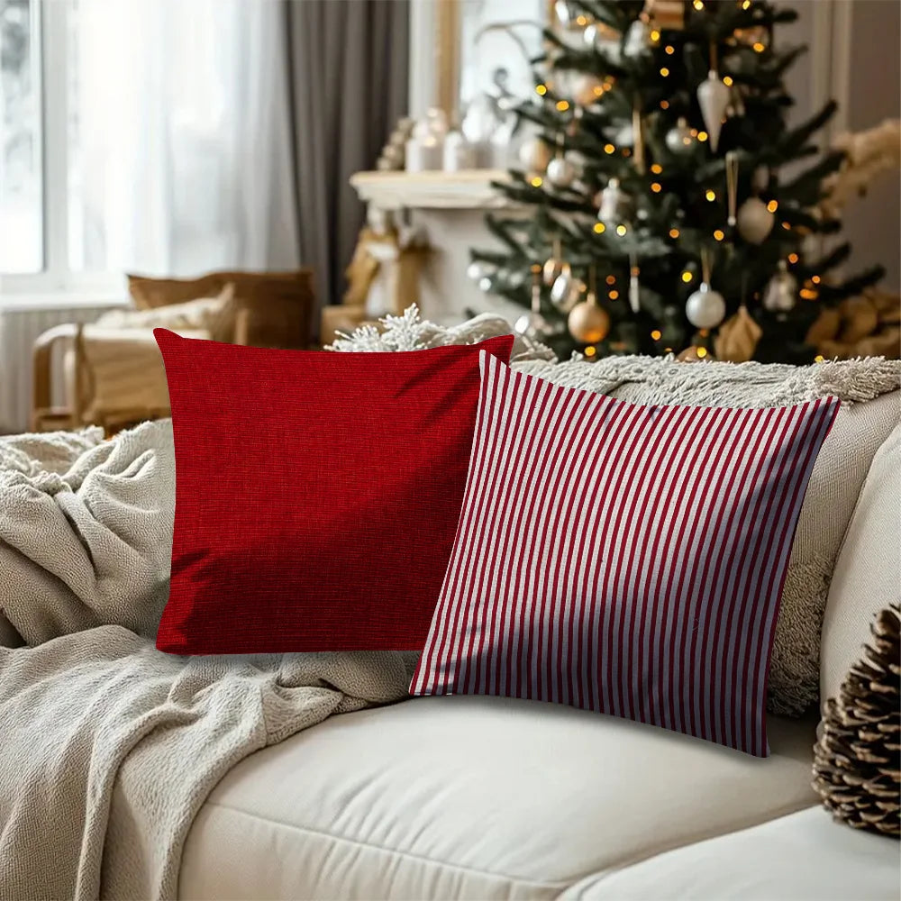 Red and White Christmas Pillow Cover, Buffalo Check, Gingham, Stripe or Solid Red Throw Pillow Case for Sofa and Bed