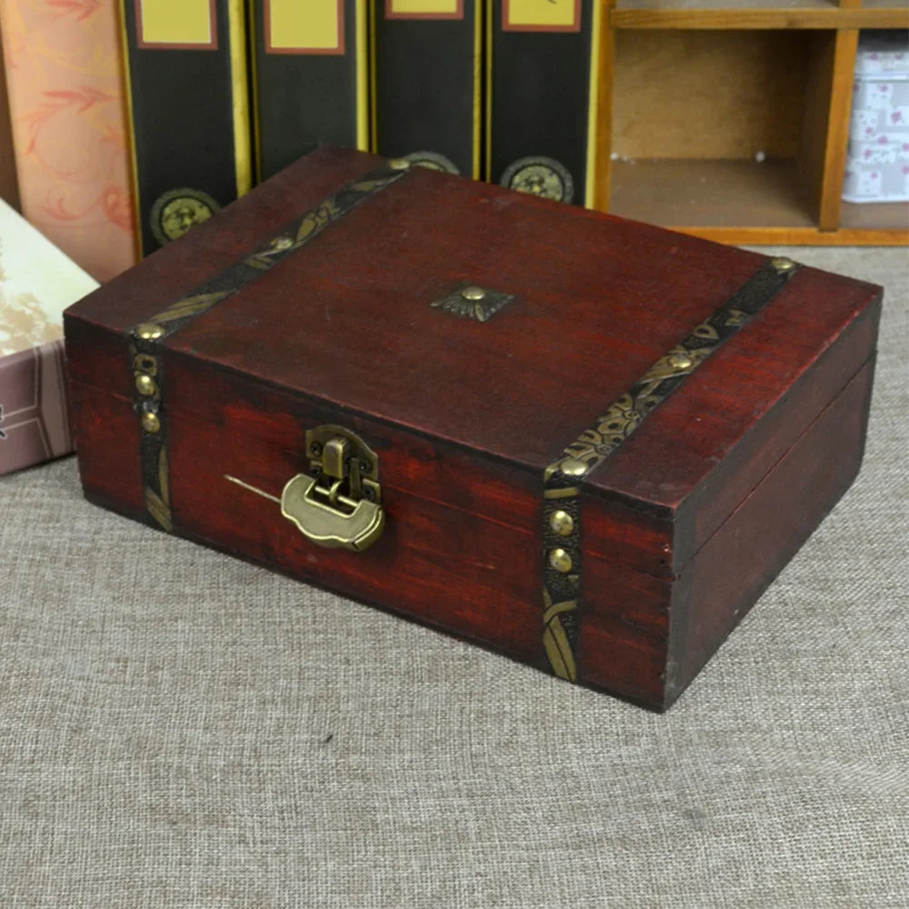 Vintage Wooden Storage Box with Lid and Latch, Keepsake Box for Jewelry, Letters and Small Items
