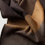 Striped Jacquard Wool Throw Blanket, Brown Blanket for Sofa, Bed and Reading Chair