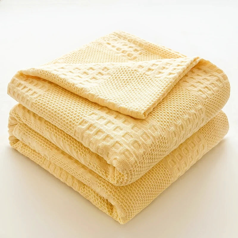 Cotton Waffle Throw Blanket, Soft Breathable Waffle Weave Blanket for Sofa and Bed, 100 x 150 cm, Light Grey, Dark Grey, Dusty Blue or Yellow