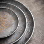 Hammered Stoneware Plate, Shallow Round Plate for Steak, Salad and Fruit, Three Sizes