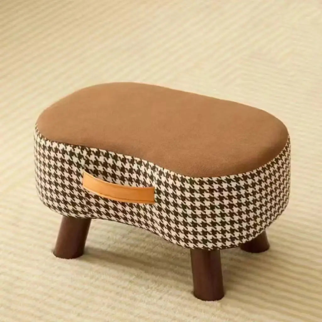 Small Upholstered Footstool, Low Stool for Sofa, Entryway and Bedroom, Ivory, Chocolate Brown, Grey Houndstooth or Coral