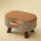 Small Upholstered Footstool, Low Stool for Sofa, Entryway and Bedroom, Ivory, Chocolate Brown, Grey Houndstooth or Coral
