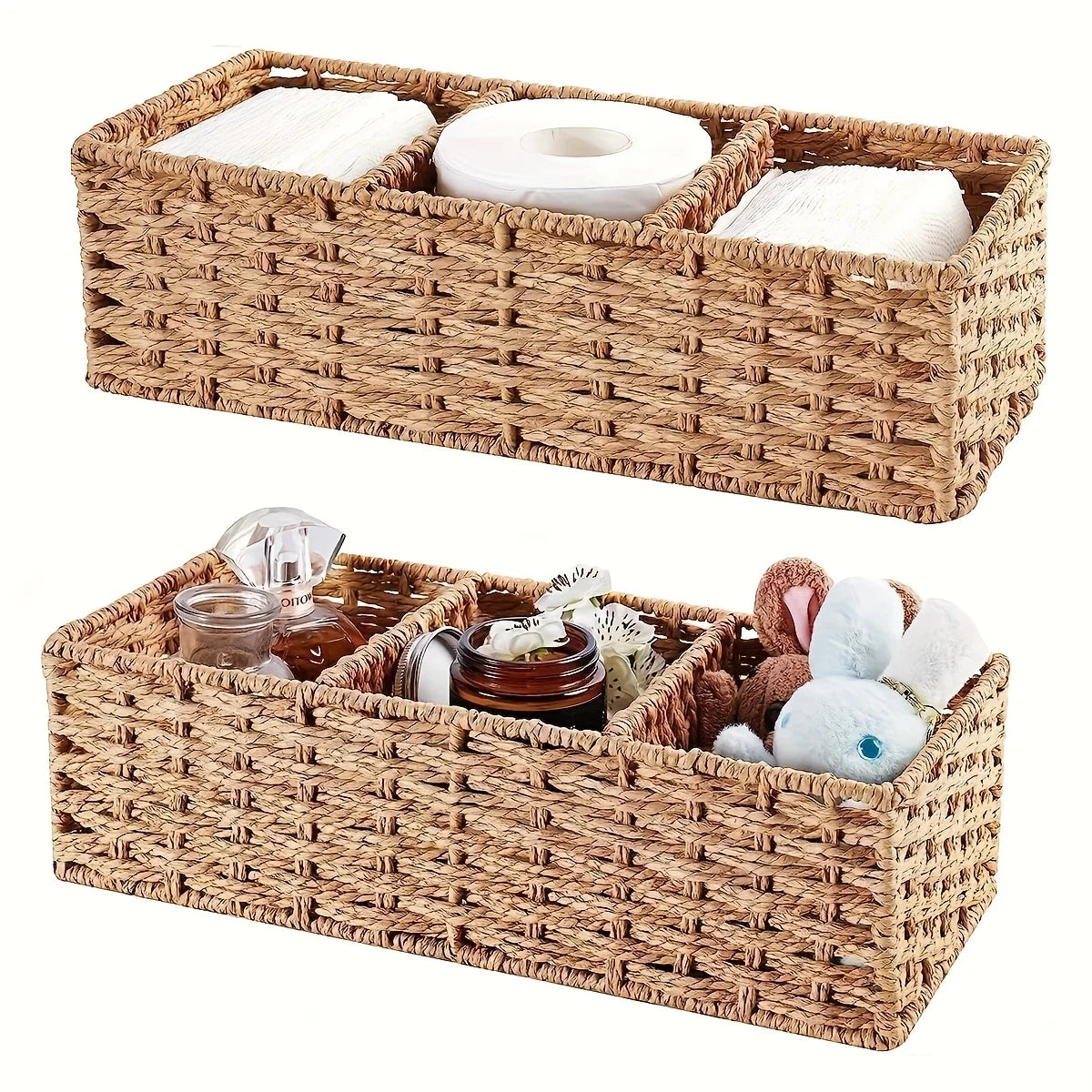 Paper Rope Storage Box, Woven Toilet Tank Top Basket for Tissues, Cosmetics and Toiletries, Natural