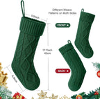 Cable Knit Cotton Christmas Stocking, Green Holiday Stocking for Fireplace and Mantel