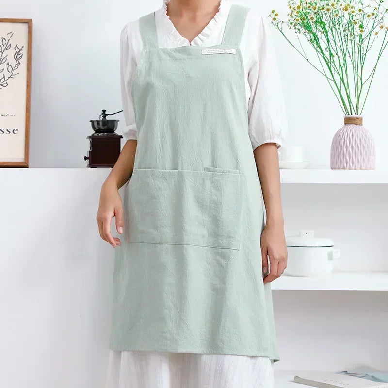 Linen Cotton Apron, Simple Kitchen Apron for Cooking, Baking, Gardening and Crafts, Forest Green, Dark Teal, Mint Green or Light Blue