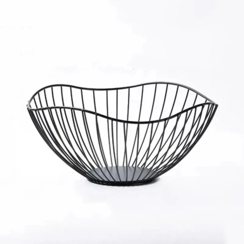 Wire Fruit Basket with Wavy Rim, Nordic Countertop Bowl for Fruit, Bread and Snacks, Gold or Black
