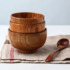 Japanese-Style Wooden Bowl, Round Bowl for Soup, Rice and Salad, Three Sizes