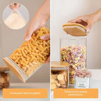 Glass Food Storage Jars with Wood-Tone Lids, Square Kitchen Canisters for Pasta, Grains and Snacks, Set of 2 or 4