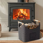 Felt Firewood Basket, Foldable Log Carrier with Reinforced Handles for Fireplace and Storage, Dark Grey