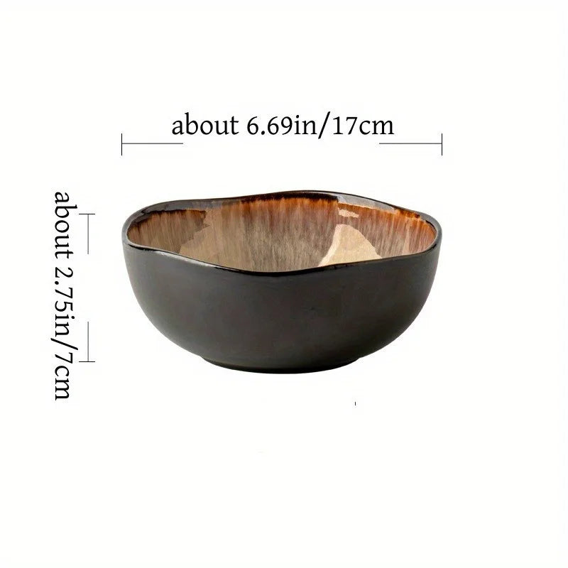 Asymmetric Ceramic Bowl, 16.5 cm Reactive Glaze Bowl for Noodles, Salad and Serving, Black or Blue