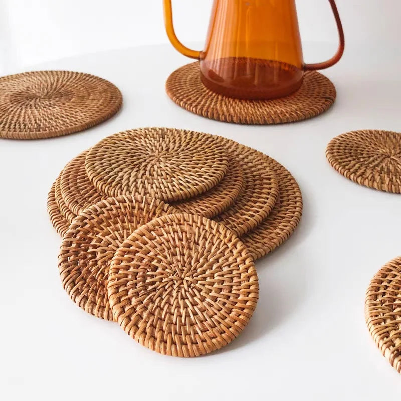 Handwoven Rattan Coasters, product photo 2