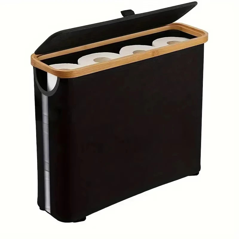 Toilet Paper Storage Basket with Lid, Holds 12 Rolls, Bathroom Storage Bin, Grey or Black