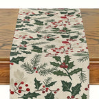 Christmas table runner with holly and berries