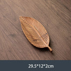 Walnut-Tone Wooden Serving Tray, Leaf, Oval, Square or Rectangle Platter for Tea, Snacks and Desserts