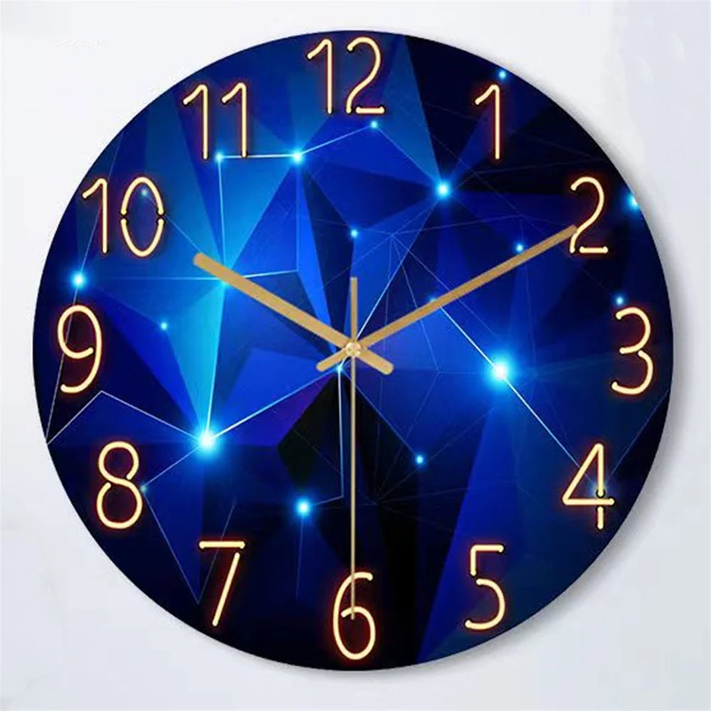 Dark Blue Glass Wall Clock, Silent Quartz Clock with Geometric Design for Living Room and Bedroom, Frameless