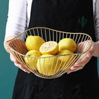 Wire Fruit Basket with Wavy Rim, Nordic Countertop Bowl for Fruit, Bread and Snacks, Gold or Black