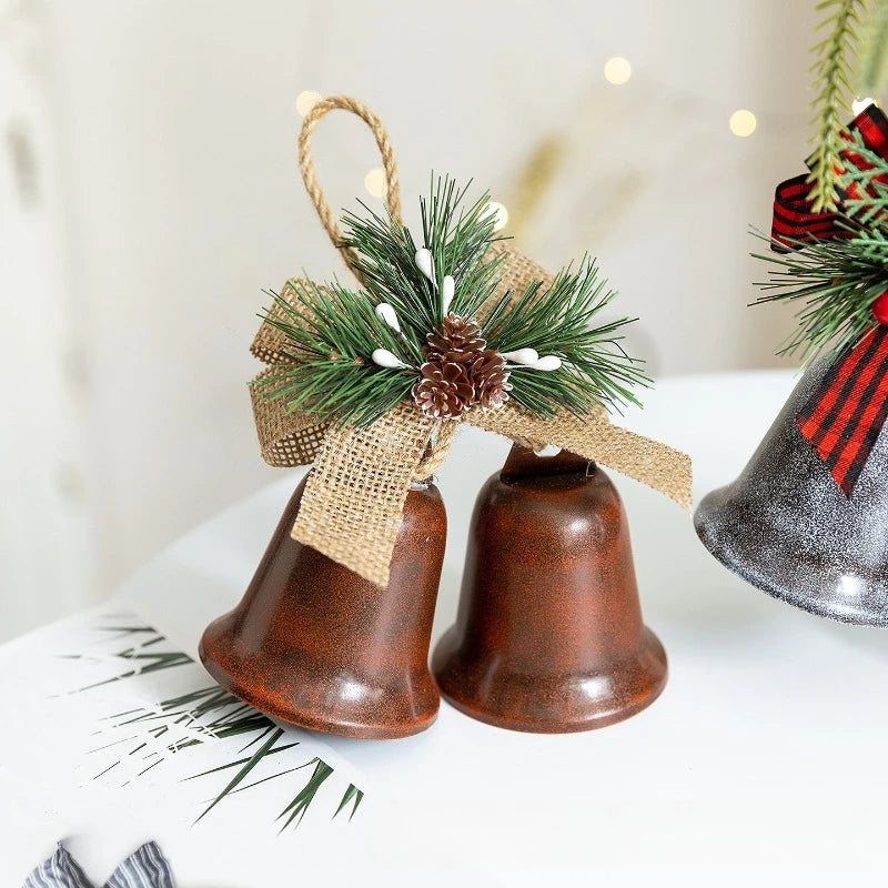 Christmas Bells with Pine and Bow, Open Bell Ornament for Christmas Tree, Door and Wall, Green, Red, Silver or Bronze