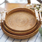 Round Rattan Tray with Two Handles, product photo 2