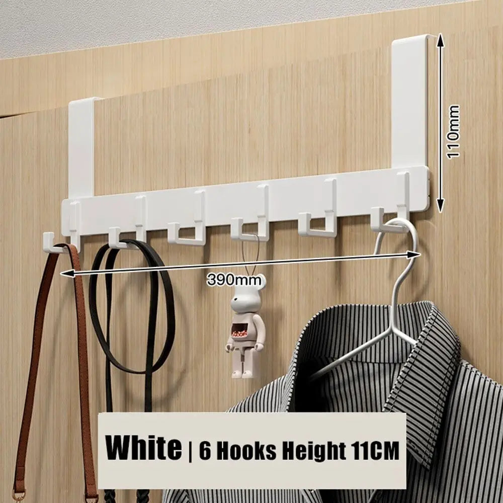 Over-the-Door Hooks with 6 Hooks, Metal Door Hanger for Coats, Towels and Bags, White or Black