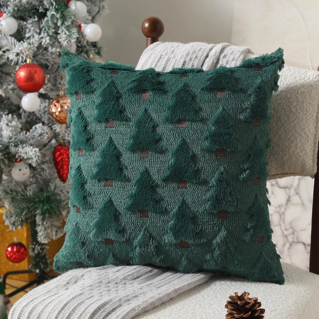 Knitted Christmas Tree Pillow Cover, Holiday Throw Pillow Case for Sofa and Bed, Green, Red or White