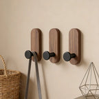 Walnut Wood Wall Hooks Set of 2, product photo 3