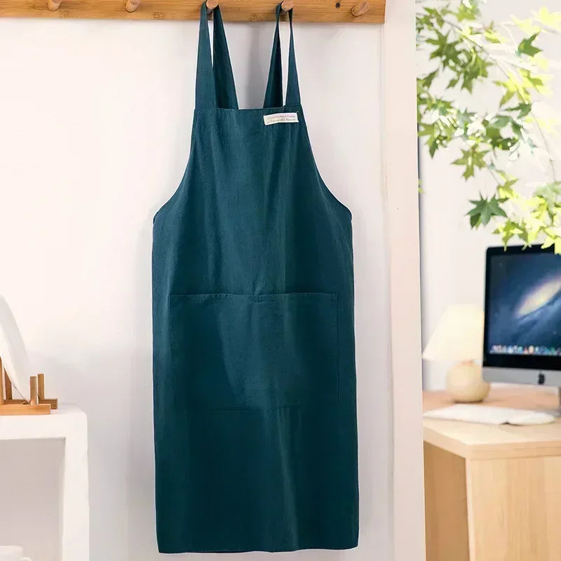 Linen Cotton Apron, Simple Kitchen Apron for Cooking, Baking, Gardening and Crafts, Forest Green, Dark Teal, Mint Green or Light Blue