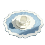 Scalloped Embroidered Placemat, Oval Place Mat for Dining Table, Blue or Green