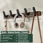Wall-Mounted Coat Rack with 5 Hooks, Hook Rail for Entryway, Bathroom and Bedroom, Beech with White Hooks or Walnut with Black Hooks
