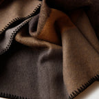 Striped Jacquard Wool Throw Blanket, Brown Blanket for Sofa, Bed and Reading Chair