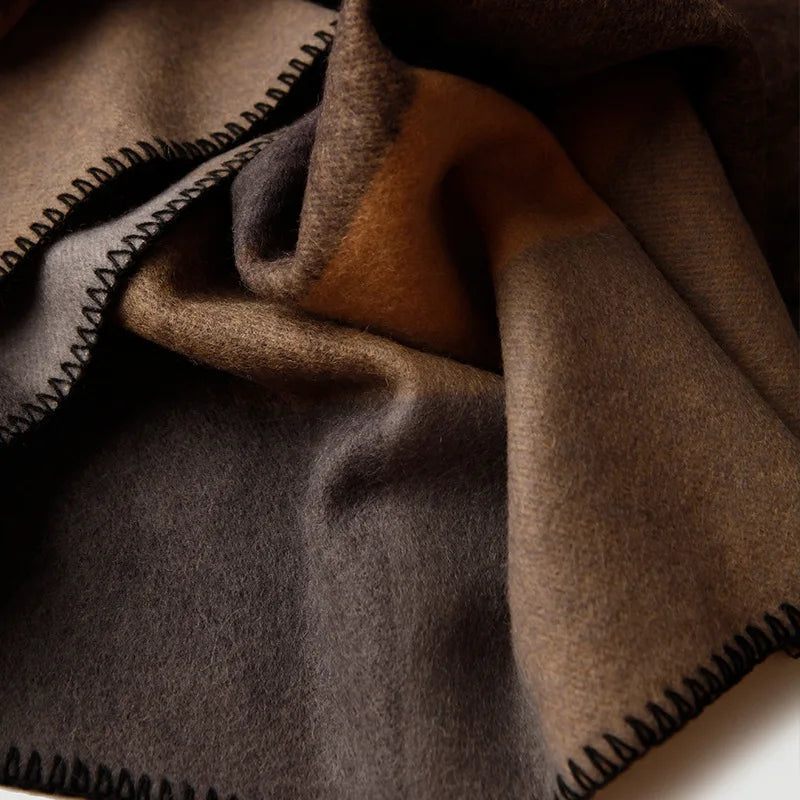 Striped Jacquard Wool Throw Blanket, Brown Blanket for Sofa, Bed and Reading Chair