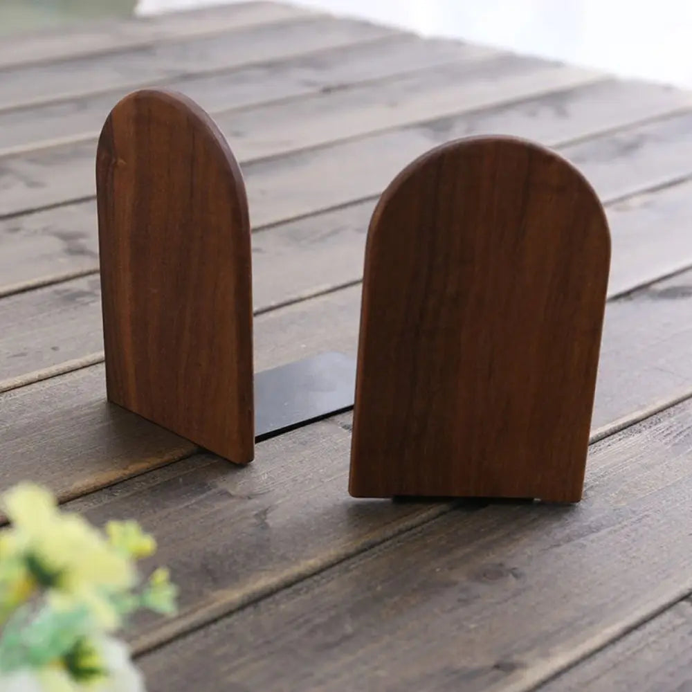 Solid Wood Bookends Set of 2, Beech or Walnut Book Stoppers for Shelves, Desk and Living Room