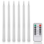 Flameless LED Taper Candles with Remote, Flickering Battery Candlesticks for Christmas Table and Mantel, White or Ivory, Set of 6 or 12