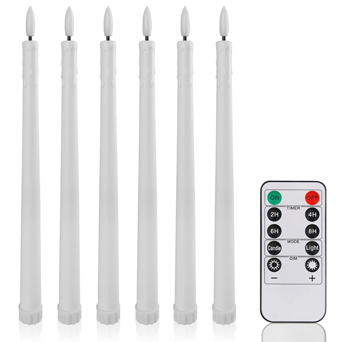 Flameless LED Taper Candles with Remote, Flickering Battery Candlesticks for Christmas Table and Mantel, White or Ivory, Set of 6 or 12