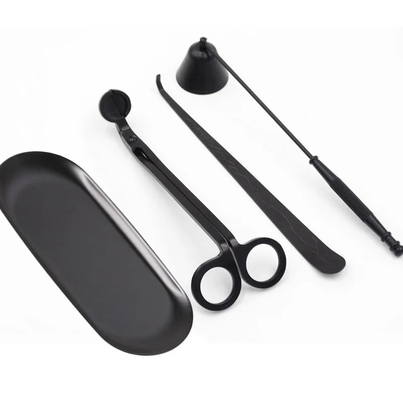 Candle Care Kit with Tray, 4-Piece Wick Trimmer, Snuffer and Dipper Set, Gold, Silver, Black or Rose Gold