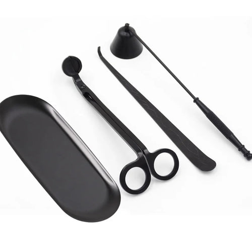 Candle Care Kit with Tray, 4-Piece Wick Trimmer, Snuffer and Dipper Set, Gold, Silver, Black or Rose Gold
