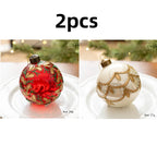 Gold Christmas Balls Set of 2, 8 cm Retro Christmas Tree Ornaments, Three Designs
