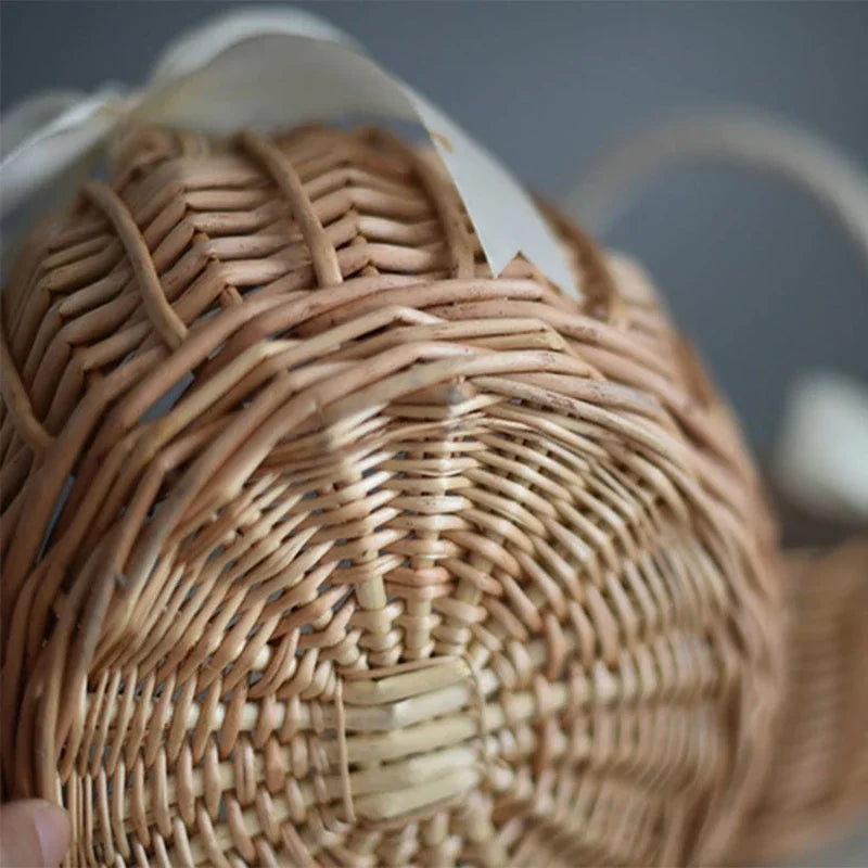 Wicker Basket with White Handle and Bow, product photo 3